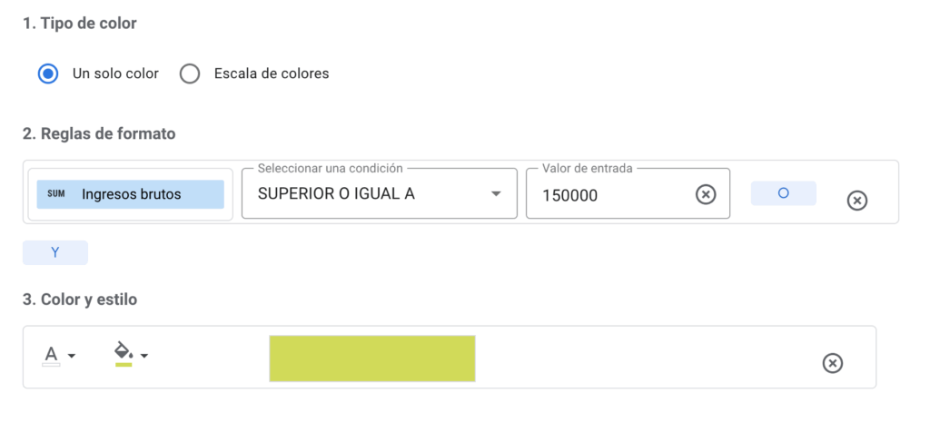 reglas de formato condicional en variables de resultados de consulta