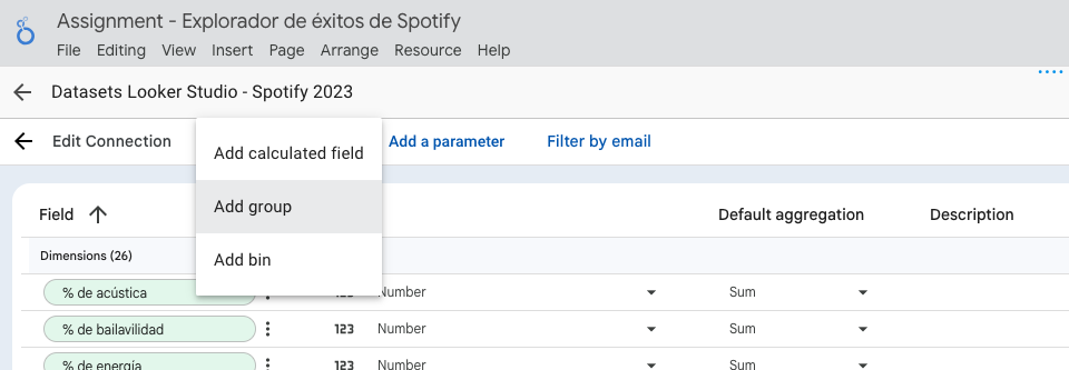 Add Looker Studio bins and groups